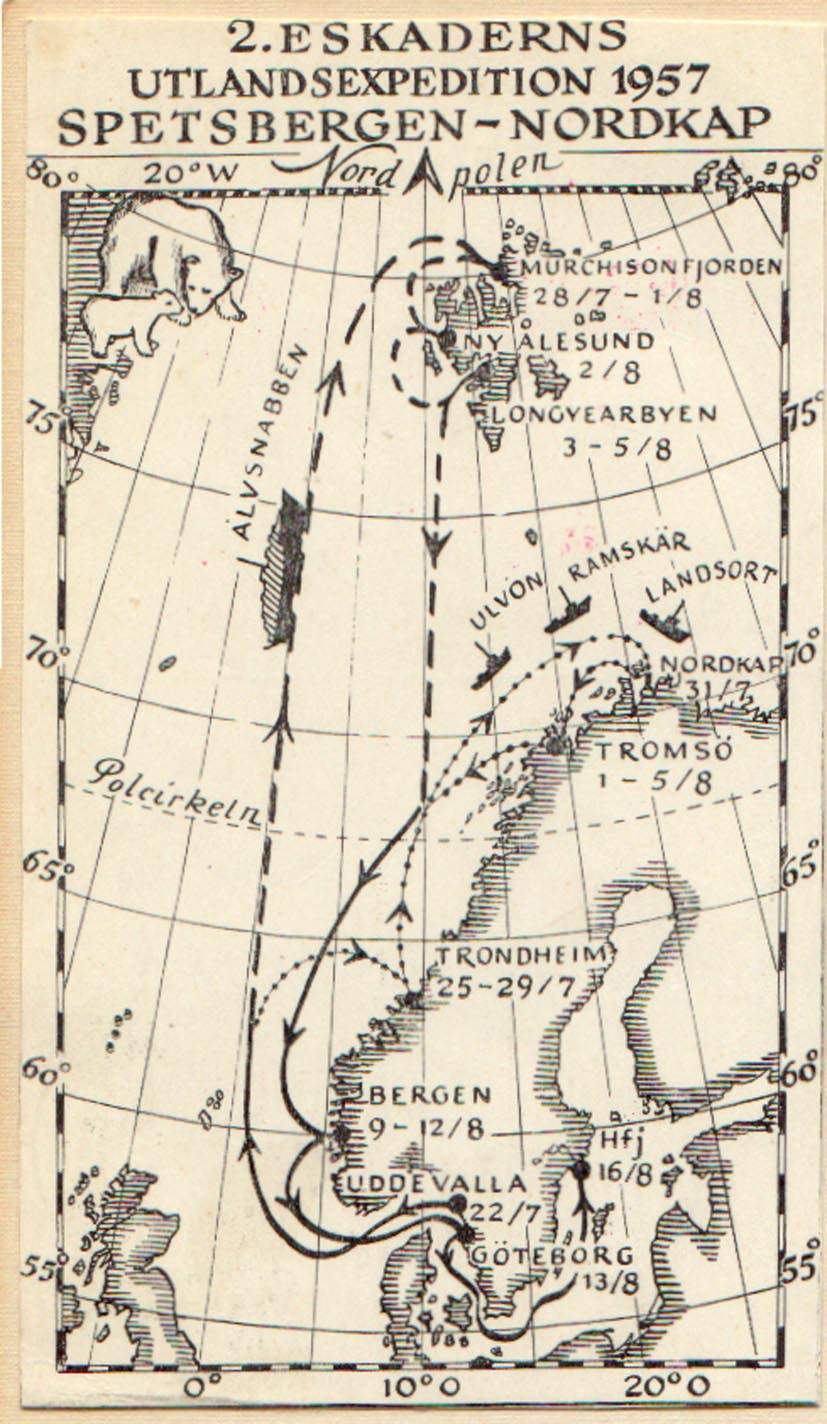 Karta över sommarexpeditionen 1957. Klicka på den för att förstora!