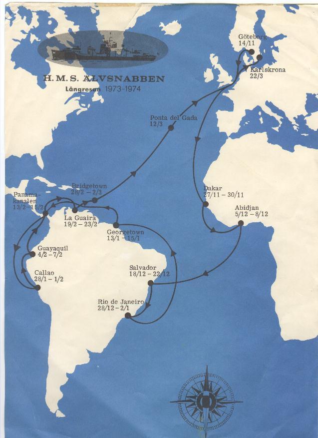 Karta över långresan 1973-74