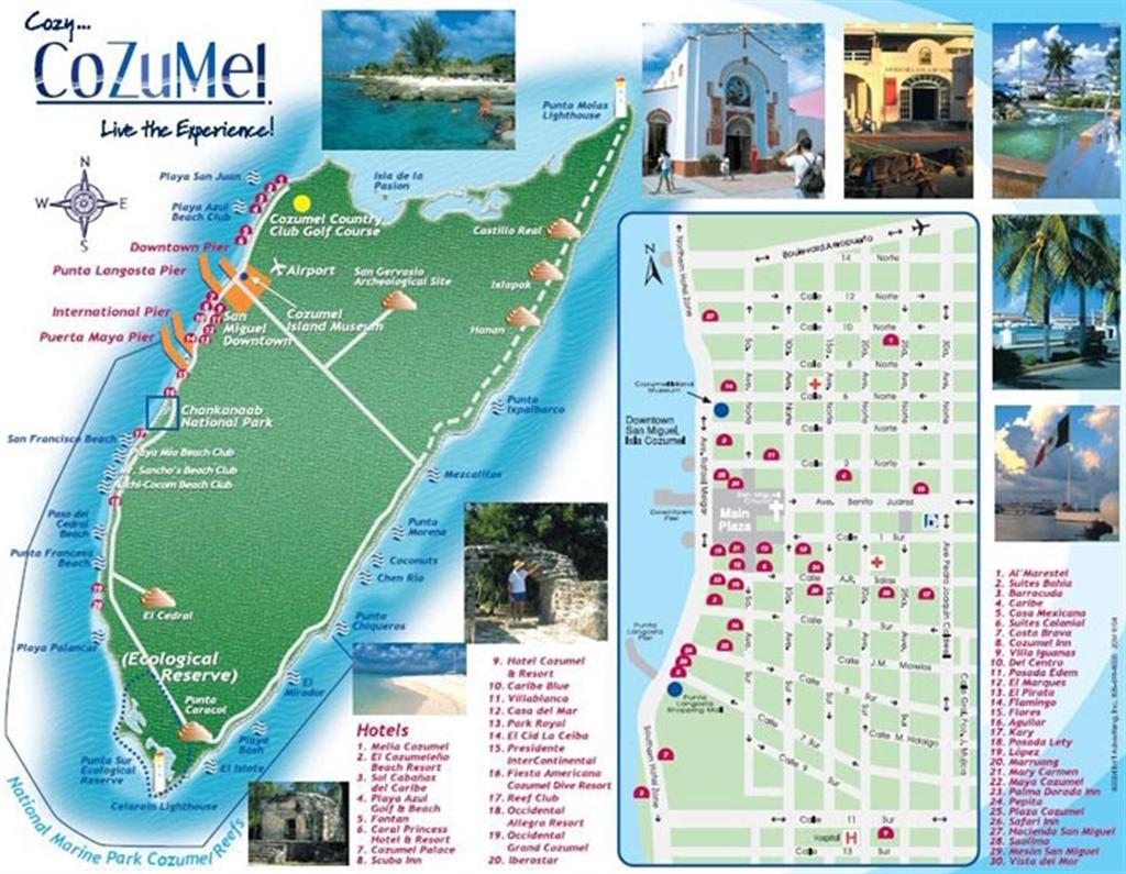 Karta över Cozumel från dess hemsida. Klicka för att förstora!